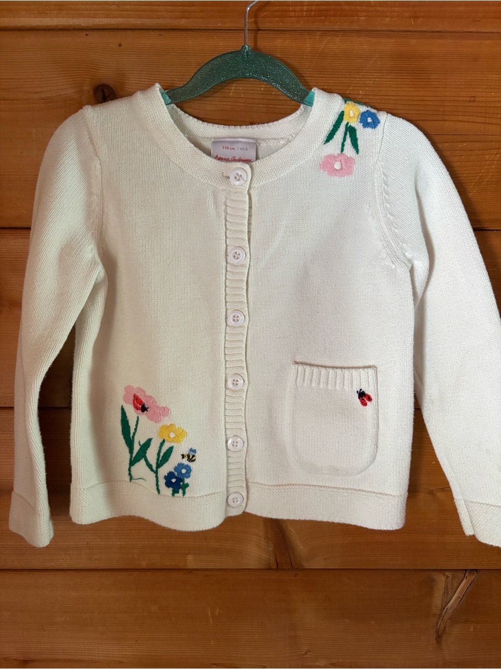 Hanna Andersson Girls Embroidered Cardigan  100% Cotton Floral Size 5